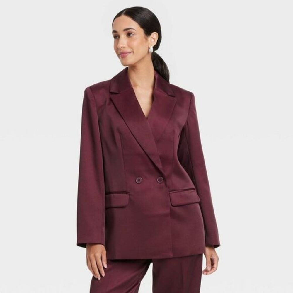 A New Day Structured Satin Blazer - Burgundy - NWT - Size XL